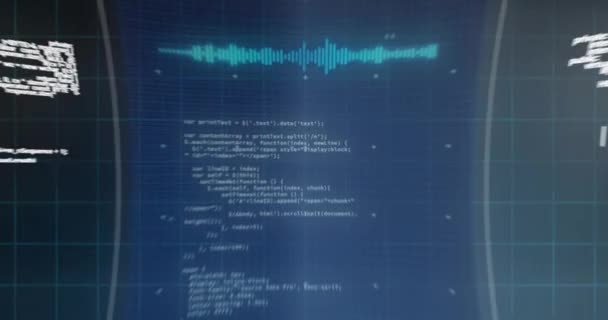 Animering Text Med Glödande Gränssnitt Och Information Som Rör Sig — Stockvideo