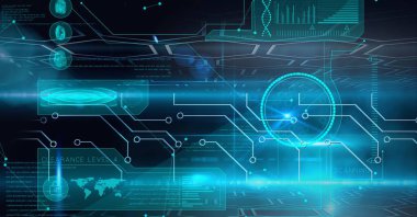 Bilgisayar işlemci devre kartının üzerindeki veri işleme bileşimi. dijital arayüz ve teknoloji konsepti dijital olarak oluşturuldu.