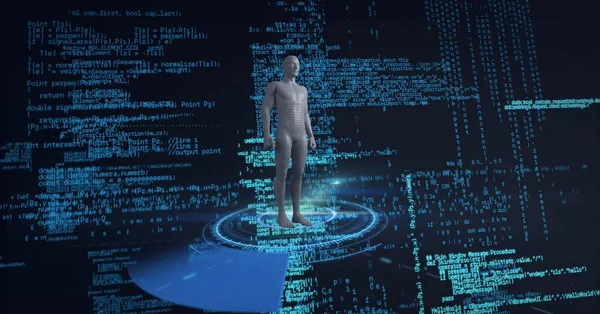 Composição Modelo Humano Sobre Digitalização Escopo Processamento Dados Conceito Tecnologia — Fotografia de Stock