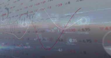 Karanlık zemin üzerinde hareket eden tablolar, bilgiler ve istatistiklerle parlayan arayüzün animasyonu. iletişim teknolojisi dijital arayüz kavramı, dijital olarak oluşturulmuş video.