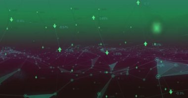 Yeşil arkaplan üzerinde değişen bağlantı ağı ve numaraların animasyonu. küresel bağlantılar, teknoloji ve dijital arayüzler konsepti dijital olarak oluşturulmuş video.