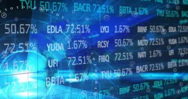 Dürbün taramasında finansal veri işleme animasyonu. küresel finans ve iş, bağlantılar ve dijital arayüz kavramı dijital olarak oluşturulmuş video.