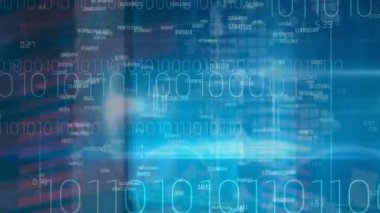 Mavi arkaplanı işaret eden oklar üzerinde ikili kodlama animasyonu. küresel bağlantılar ve dijital arayüz konsepti dijital olarak oluşturulmuş video.