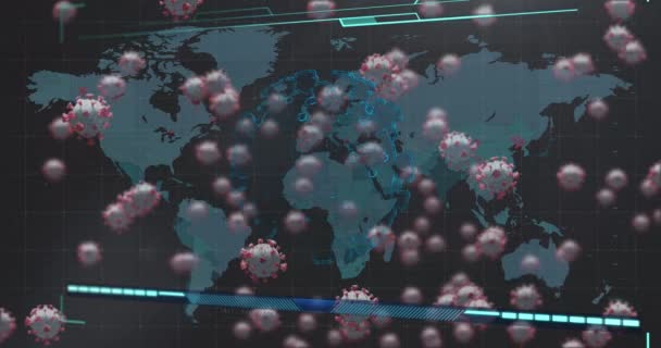 Animation Cellules Covid Écran Sur Carte Monde Pandémie Mondiale Coronavirus — Video