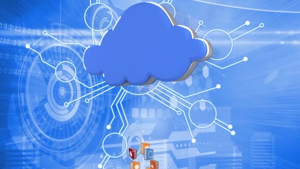 Animação Nuvem Azul Com Ícones Digitais Sobre Digitalização Escopos Fundo — Vídeo de Stock