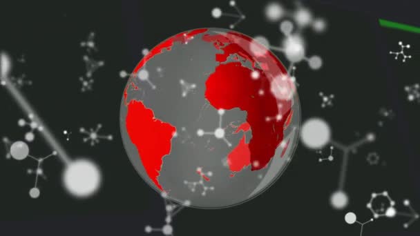 赤と灰色の地球とのインターフェイスのアニメーション 接続と黒に移動するデータ情報 通信技術デジタルインターフェースの概念デジタル生成されたビデオ — ストック動画