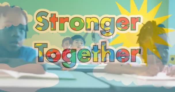 Анимация Сильного Текста Образованного Головоломками Над Школьниками Классе Аутизм Трудности — стоковое видео