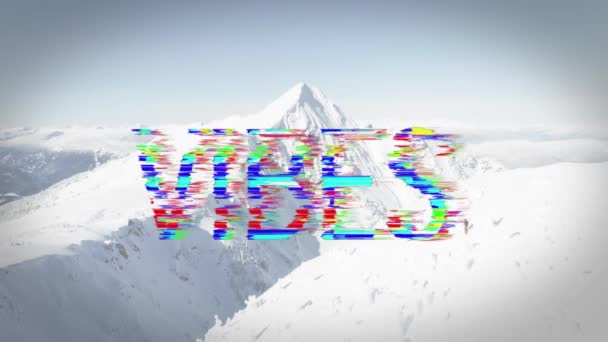Animação Palavra Vibrações Escritas Letras Brancas Sobre Caminhantes Montanha Coberta — Vídeo de Stock