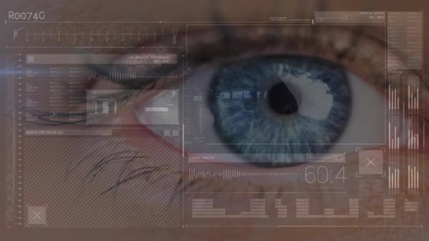 Animation Von Statistiken Und Datenverarbeitung Über Auge Hintergrund Globale Verbindungen — Stockvideo