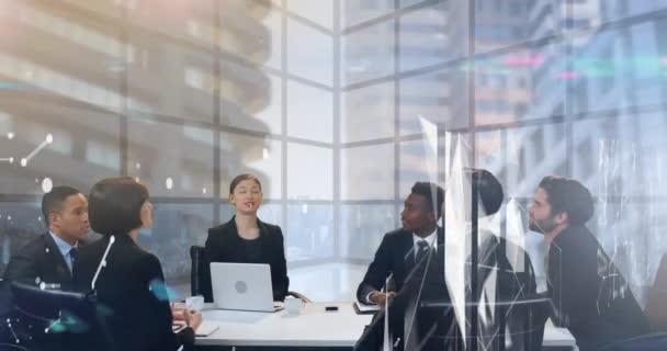 Animación Red Conexiones Sobre Empresarios Reunión Negocios Finanzas Globales Concepto — Vídeos de Stock