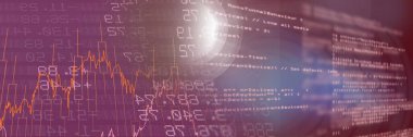 Finansal veriler ve bilgisayar kodu gradyan arka plan, finans ve programlama kavramına karşı. dijital olarak oluşturulmuş resim.