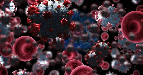 Células Coronavírus Flutuando Sobre Computador Geraram Cérebro Humano Covid Conceito — Fotografia de Stock