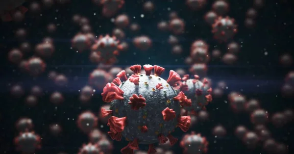 Коронавірусні Клітини Плавають Чорно Синьому Тлі Коїд Пандемічна Концепція Цифрове — стокове фото