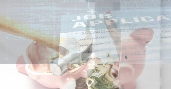 Job Application Broken Piggy Bank Financial Crisis Economy Concept Digitally — Stock Photo, Image