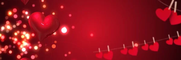 Red Heart Shapes String Red Background Valentine Day Concept Digitally — Stock Photo, Image