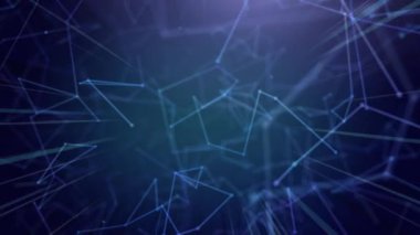 Maviyle mor arkaplan arasındaki bağlantı ağının animasyonu. küresel bağlantılar, teknoloji ve dijital arayüz konsepti dijital olarak oluşturulmuş video.