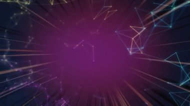Mor arka planda titreşen ışınlarla bağlantılı ağların animasyonu. küresel bağlantılar, teknoloji ve dijital arayüz konsepti dijital olarak oluşturulmuş video.