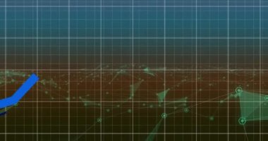 Arka plandaki şebeke üzerindeki bağlantı ağı üzerinden kaydedilen mavi çizgilerin animasyonu. küresel bağlantılar, teknoloji ve dijital arayüz konsepti dijital olarak oluşturulmuş video.