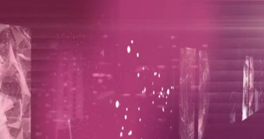 Pembe arkaplandaki bağlantı ağlarıyla dönen dürbün taramaları ve kürelerin animasyonu. küresel bağlantılar, teknoloji ve dijital arayüz konsepti dijital olarak oluşturulmuş video.