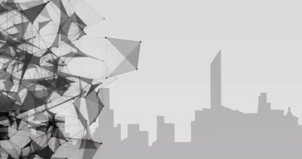 Animation Network Connections Grey Cityscape White Background Global Connections Technology — Stock Video