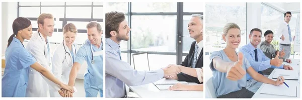 Gesundheitshelfer Und Geschäftsleute Diskutieren Besprechungsraum Des Kreativbüros Händeschütteln Besprechungsraum — Stockfoto