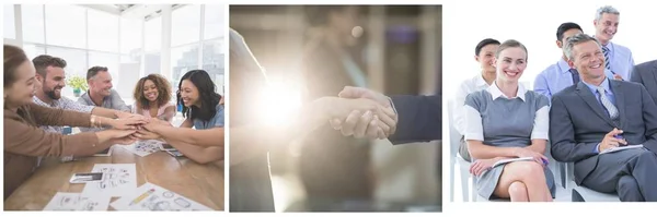 Business Colleagues Interacting Each Other Office Checkind Hands Background Office — Stock Photo, Image