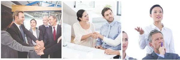 Gente Negocios Discutiendo Sala Reuniones Oficina Creativa Personas Estrechando Las —  Fotos de Stock