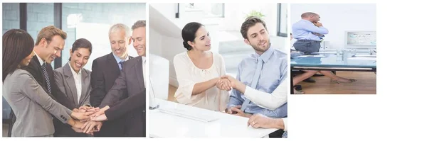 Geschäftskollegen Interagieren Miteinander Büro Und Die Hände Einem Hintergrundbüro Prüfen — Stockfoto