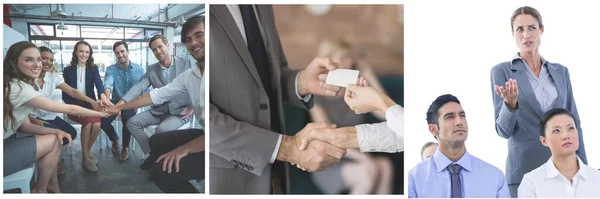 Gente Negocios Discutiendo Sala Reuniones Oficina Creativa Personas Estrechando Las — Foto de Stock