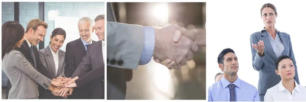 Geschäftskollegen Interagieren Miteinander Büro Und Die Hände Einem Hintergrundbüro Prüfen — Stockfoto