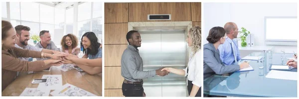 Geschäftskollegen Interagieren Miteinander Büro Und Die Hände Einem Hintergrundbüro Prüfen — Stockfoto