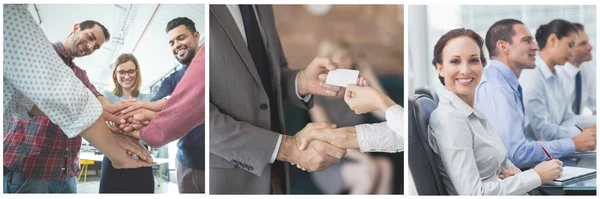 Business Colleagues Interacting Each Other Office Checkind Hands Background Office — Stock Photo, Image