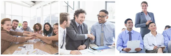 Frontansicht Diverser Geschäftsleute Die Konferenzraum Einem Modernen Büro Zusammenarbeiten — Stockfoto