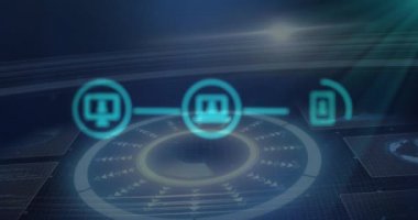 Veri taraması üzerine iletişim cihazlarının canlandırılması. küresel bağlantılar, veri işleme ve dijital arayüz konsepti dijital olarak oluşturulmuş video.