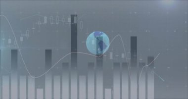 Mavi Dünya 'da finansal veri işleme animasyonu. küresel seyahat, çevre ve sürdürülebilirlik kavramı dijital olarak oluşturulmuş video.