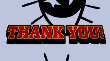 Gri arkaplanda siyah bir göz üzerinde kırmızı ve sarı renkli teşekkür mesajlarının canlandırılması. Video oyunu ve eğlence konsepti dijital olarak oluşturuldu.