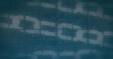 Mavi şebekeyi tarayan ve diyagramlar yapan dürbünlerin animasyonu. küresel bağlantılar, veri işleme ve dijital arayüz konsepti dijital olarak oluşturulmuş video.