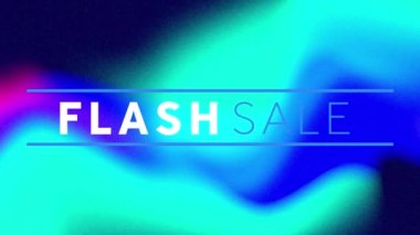 Renkli arka planda sıvı doku etkisine karşı flash satışın dijital animasyonu. bilgisayar arayüzü ve video oyunu kavramı