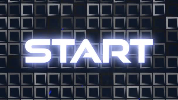 Animation Glowing Start Text White Square Patterned Background Video Game — Stock Video
