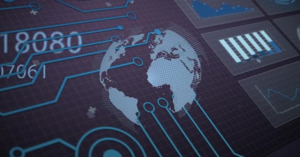 Animering Databehandling Och Digital Planet Jord Över Nätet Globala Anslutningar — Stockvideo