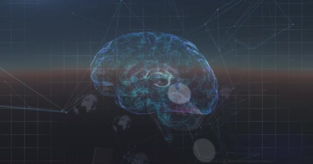 Animación Del Cerebro Humano Con Procesamiento Datos Interfaz Digital Conexiones — Vídeos de Stock