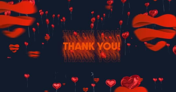 Animation Thank You Text Red Red Hearts Flying Black Background — 비디오