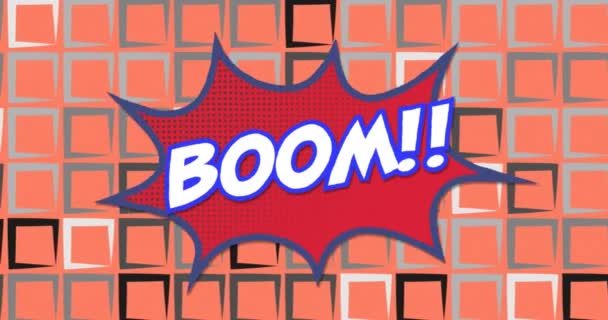 Animáció Boom Szöveg Retro Beszéd Buborék Felett Sorok Terek Narancs — Stock videók