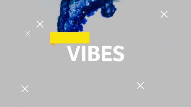 Digital Animation Vibes Text Yellow Banner Blue Color Water Grey — Stock Video