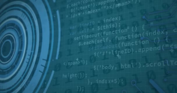 Animacja Przetwarzania Danych Przez Ekrany Cyfrowe Kodem Binarnym Globalne Połączenia — Wideo stockowe