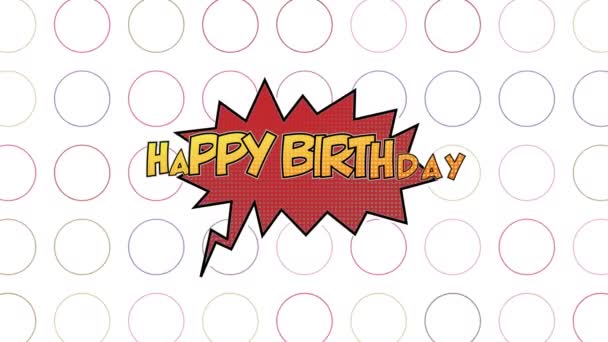 Animation Von Happy Birthday Gelben Text Auf Retro Rote Sprechblase — Stockvideo