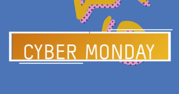Pazartesi Siber Metinlerinin Sarı Pankartta Pembe Pembe Sarı Şekillerin Mavi — Stok video