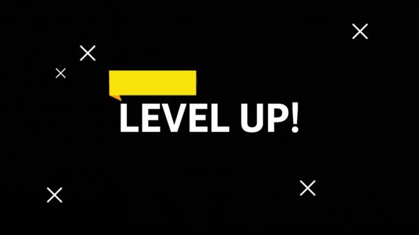 Digitale Animation Von Level Text Und Gelbem Banner Gegen Staubexplosion — Stockvideo