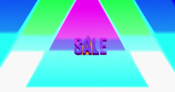 Animation Purple Sale Text Neon Triangles Vintage Wings Pattern Yellow — Stock Video