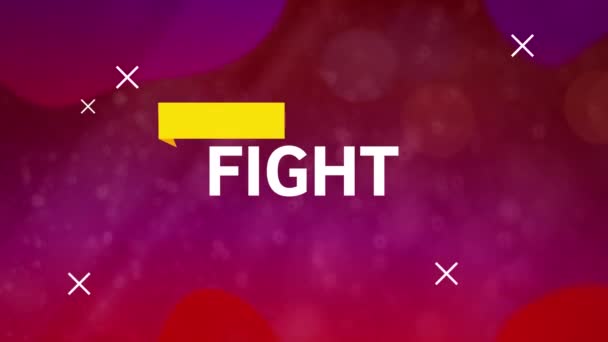 Цифрова Анімація Бойового Тексту Жовтого Банера Проти Плям Світла Фіолетовому — стокове відео